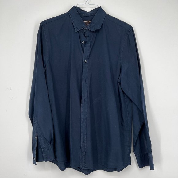 Michael Kors Mens Slim-Fit Stretch-Cotton Button Down Dress Shirt Midnight Large - Picture 3 of 6